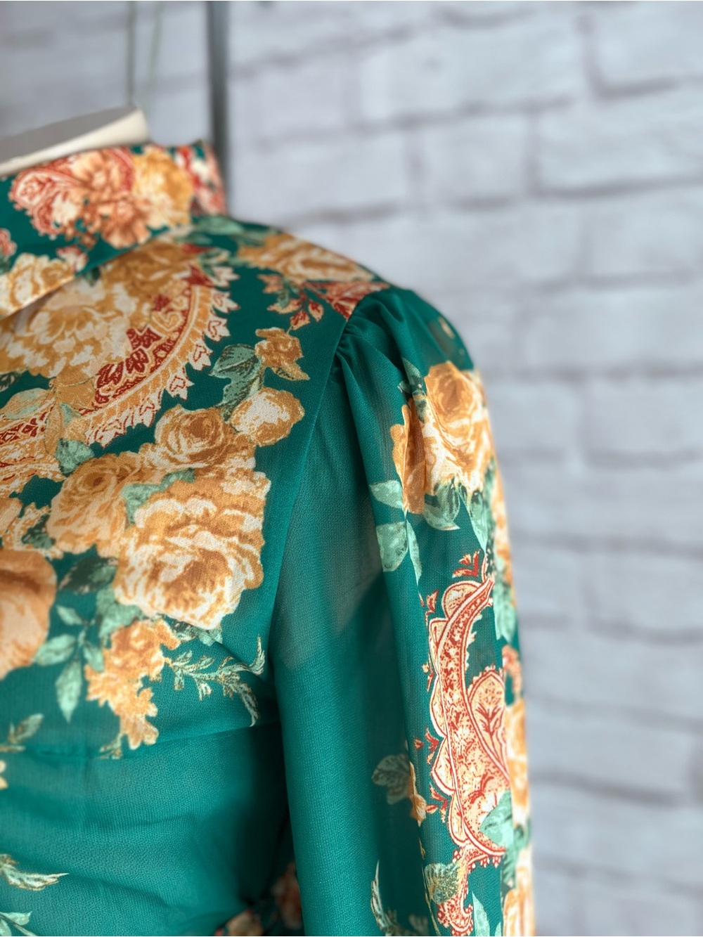 Flying Tomato Green Floral Tie-Waist Long Sleeve Mini Shirtdress Size M - Picture 6 of 16